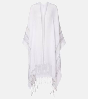 Fringed linen poncho | Brunello Cucinelli