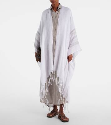 Fringed linen poncho | Brunello Cucinelli