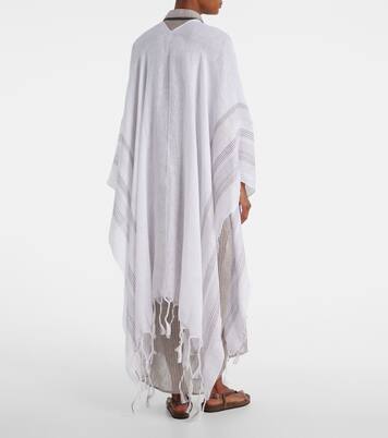 Fringed linen poncho | Brunello Cucinelli