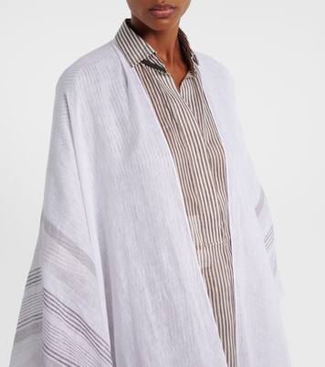 Fringed linen poncho | Brunello Cucinelli