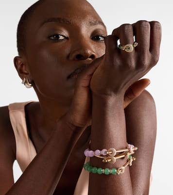 Ring Chakra aus 18kt Gelbgold (750/1000) mit Diamanten, Smaragden und Quarz | Ananya