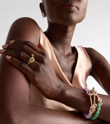 Ring Chakra aus 18kt Gelbgold (750/1000) mit Diamanten, Smaragden und Quarz | Ananya