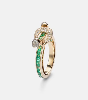 Ring Chakra aus 18kt Gelbgold (750/1000) mit Diamanten, Smaragden und Quarz | Ananya