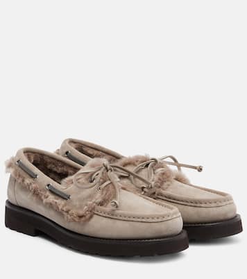 Monili shearling-trimmed suede boat shoes | Brunello Cucinelli