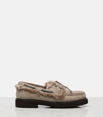 Monili shearling-trimmed suede boat shoes | Brunello Cucinelli