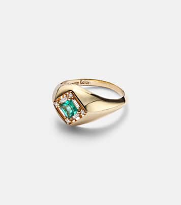 Bague Signet Mini en or 18 ct, émeraudes et diamants | Suzanne Kalan