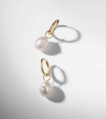 14kt gold drop earrings with pearls and diamonds | Mateo