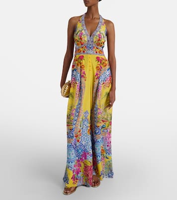 Embellished halterneck silk crêpe jumpsuit | Camilla