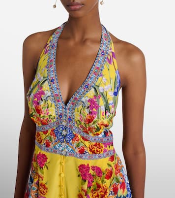 Embellished halterneck silk crêpe jumpsuit | Camilla