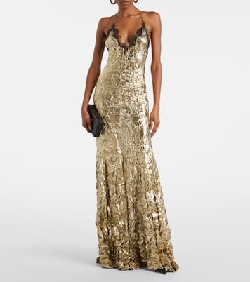 Robe aus einem Seidengemisch mit Spitze | Roberto Cavalli