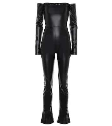 Off-shoulder faux leather jumpsuit | Halpern