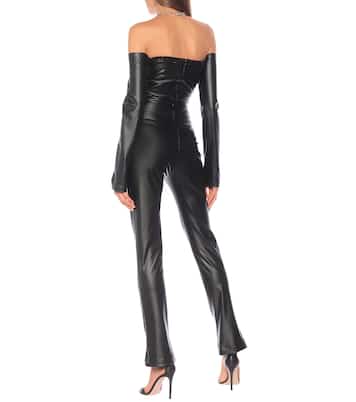 Off-shoulder faux leather jumpsuit | Halpern