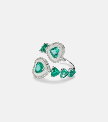 Heart 18kt white gold ring with emeralds and diamonds | Kamyen