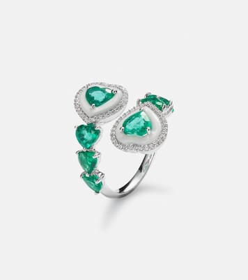 Heart 18kt white gold ring with emeralds and diamonds | Kamyen