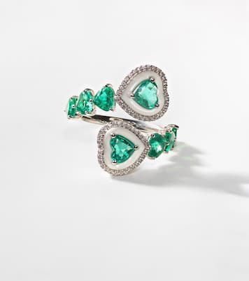 Heart 18kt white gold ring with emeralds and diamonds | Kamyen