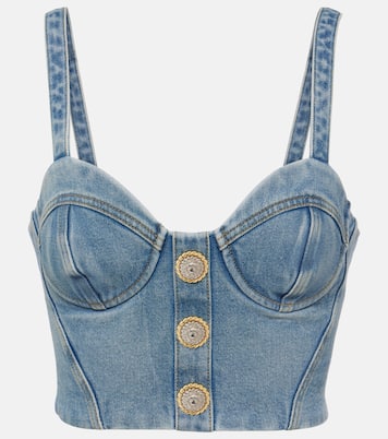 Cropped-Bustier-Top aus Denim | Balmain