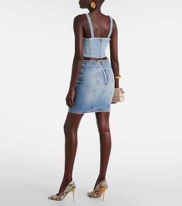Cropped-Bustier-Top aus Denim | Balmain