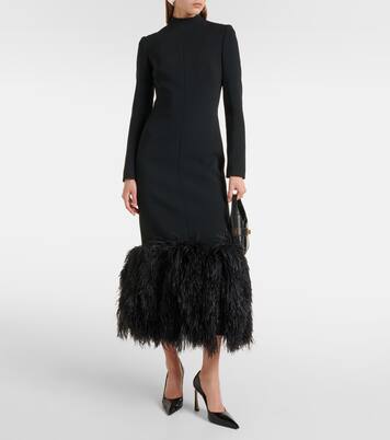 Midikleid aus Cady mit Federn | David Koma