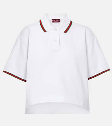 Web Stripe cropped cotton piqué polo shirt | Gucci