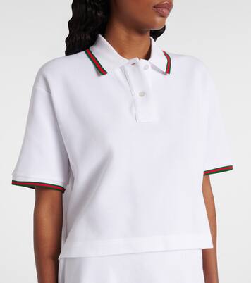 Web Stripe cropped cotton piqué polo shirt | Gucci