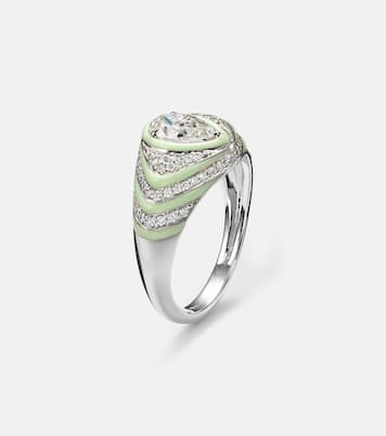 Bague Striped Pear en or blanc 18 ct, émail et diamants  | Kamyen