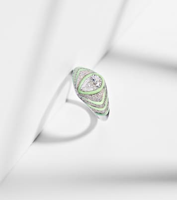 Bague Striped Pear en or blanc 18 ct, émail et diamants  | Kamyen