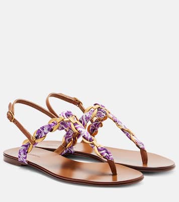Majolica leather-trimmed satin thong sandals | Dolce&Gabbana