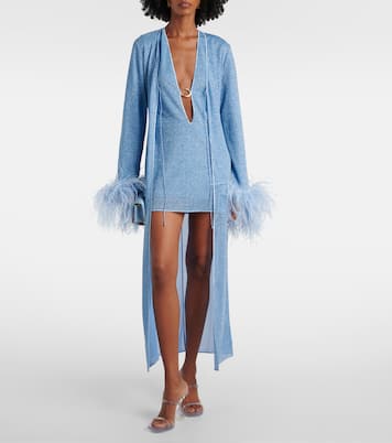 Lumière Plumage feather-trimmed robe | Oséree