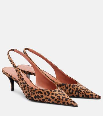 Anok 55 leopard-print suede slingback pumps | Amina Muaddi