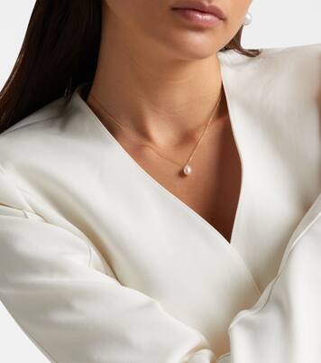 14kt gold pendant necklace with pearl and diamond | Mateo