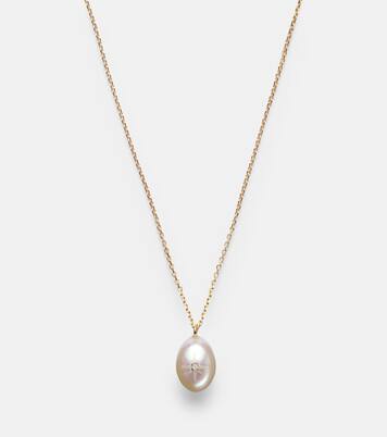 14kt gold pendant necklace with pearl and diamond | Mateo