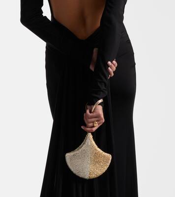 Ginkgo crystal-embellished suede clutch | Bvlgari