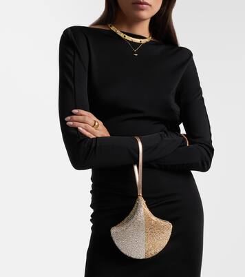 Ginkgo crystal-embellished suede clutch | Bvlgari