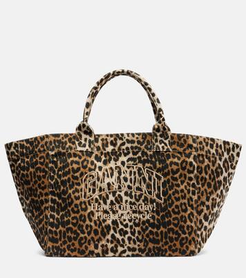 Large leopard-print canvas tote bag | Ganni