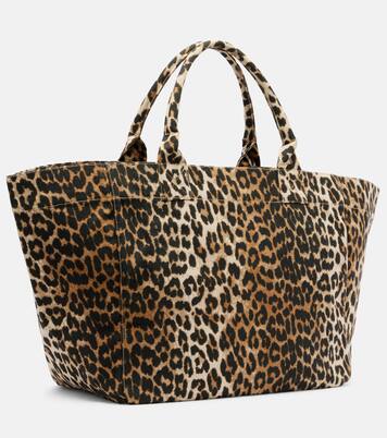 Large leopard-print canvas tote bag | Ganni