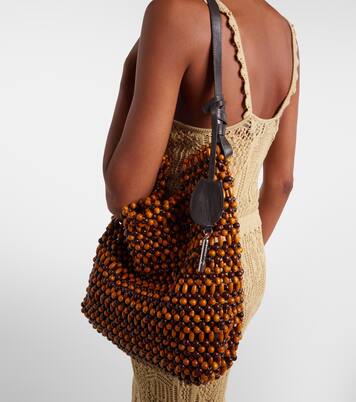Drift beaded leather-trimmed tote bag | Staud