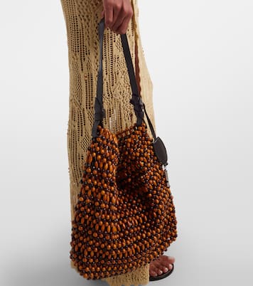 Drift beaded leather-trimmed tote bag | Staud