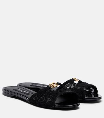 DG leather-trimmed lace slides | Dolce&Gabbana