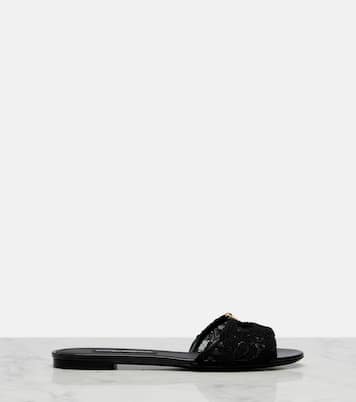 DG leather-trimmed lace slides | Dolce&Gabbana