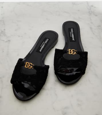 DG leather-trimmed lace slides | Dolce&Gabbana