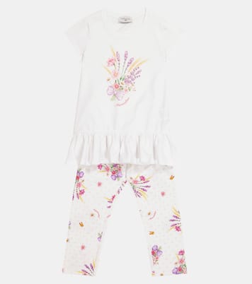 Ensemble t-shirt et legging en coton mélangé à fleurs | Monnalisa