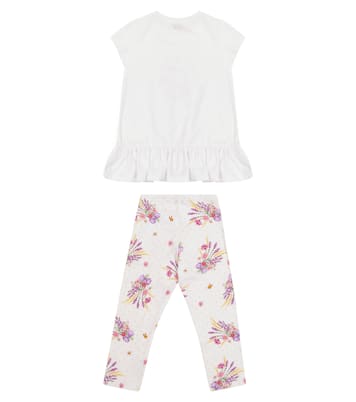 Ensemble t-shirt et legging en coton mélangé à fleurs | Monnalisa