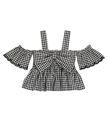 Gingham cotton off-shoulder top | Monnalisa