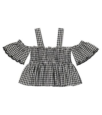 Gingham cotton off-shoulder top | Monnalisa