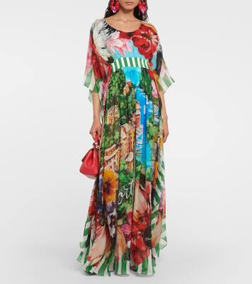 Robe longue Portofino imprimée en soie | Dolce&Gabbana