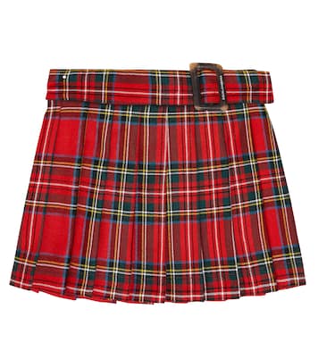 Gonna a pieghe in lana vergine tartan | Dolce&Gabbana Kids