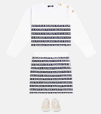 Striped cotton sweatshirt and skirt set | Balmain Kids