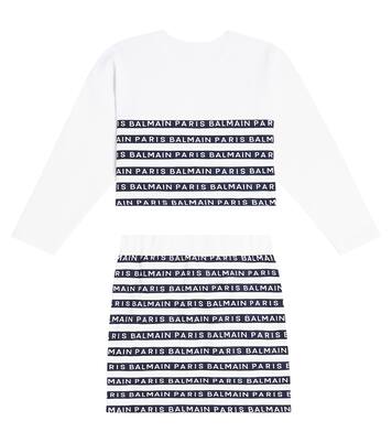 Striped cotton sweatshirt and skirt set | Balmain Kids