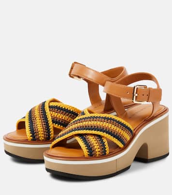 Plateausandalen Carya aus Häkelstrick und Leder | Clergerie