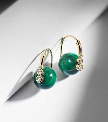 14kt gold earrings with diamonds and malachites | Sydney Evan